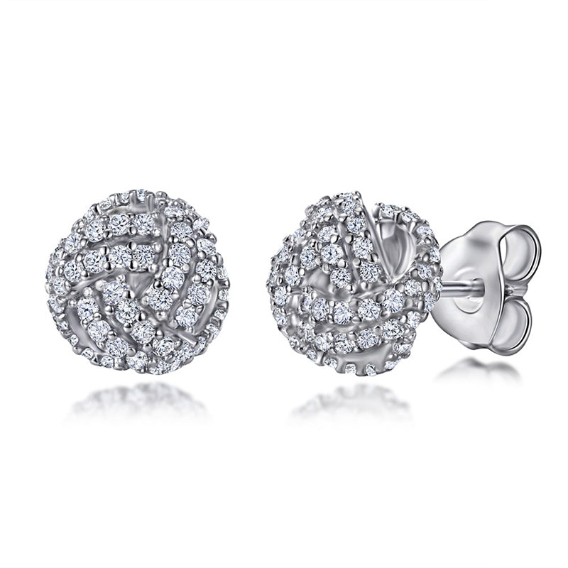 925 Sterling Silver Knit Ball Stud Earrings – Korean-Inspired Geometric Jewelry