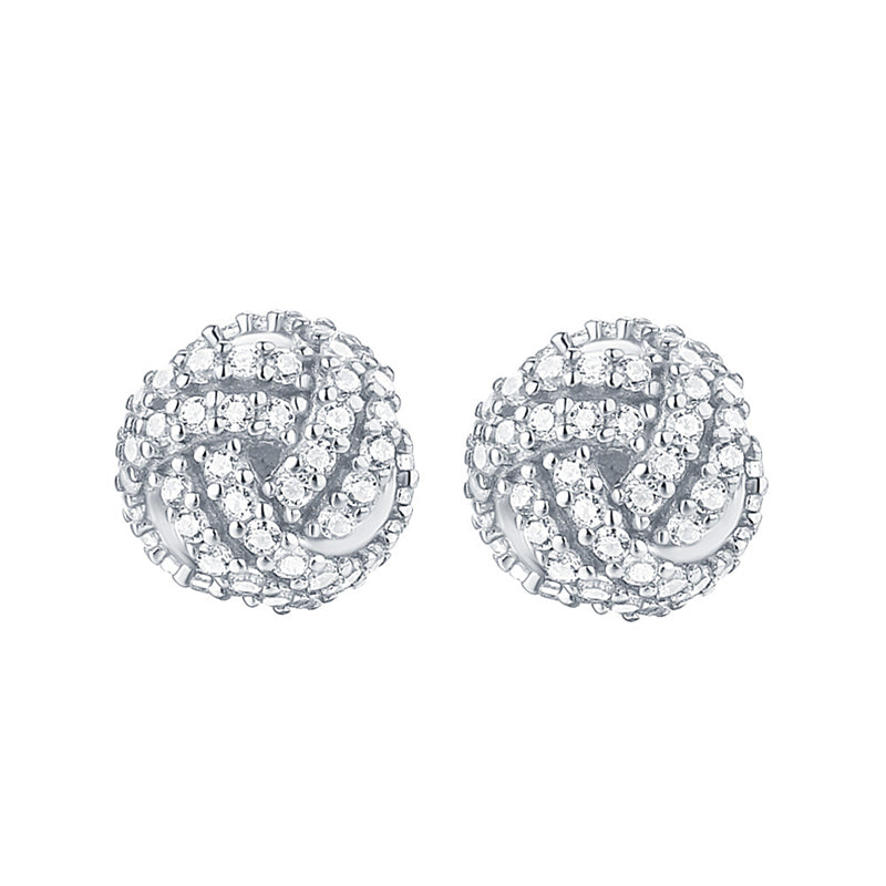 925 Sterling Silver Knit Ball Stud Earrings – Korean-Inspired Geometric Jewelry