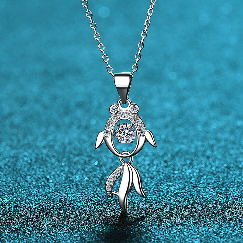 925 Sterling Silver Koi Fish Pendant Necklace - 0.3CT Moissanite "Abundance Year After Year" Collarbone Chain