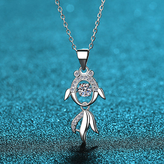 925 Sterling Silver Koi Fish Pendant Necklace - 0.3CT Moissanite "Abundance Year After Year" Collarbone Chain