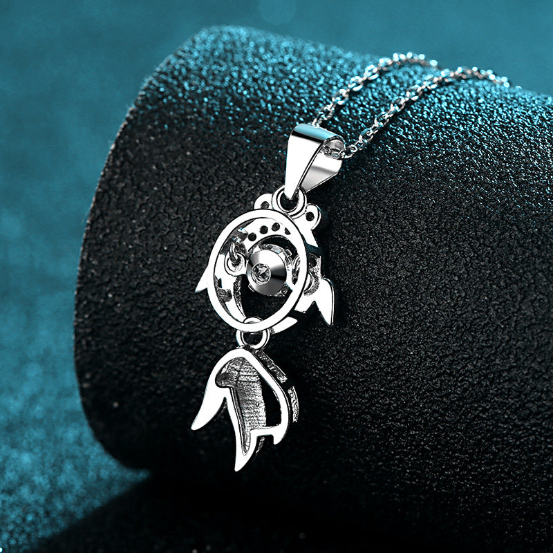 925 Sterling Silver Koi Fish Pendant Necklace - 0.3CT Moissanite "Abundance Year After Year" Collarbone Chain