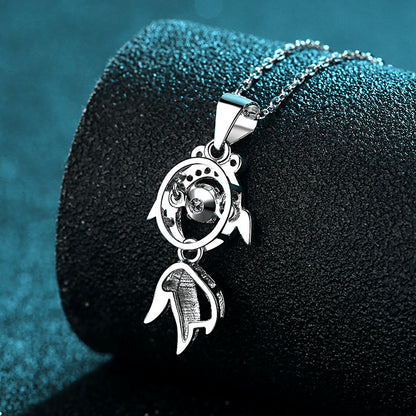 925 Sterling Silver Koi Fish Pendant Necklace - 0.3CT Moissanite "Abundance Year After Year" Collarbone Chain