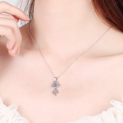 925 Sterling Silver Koi Fish Pendant Necklace - 0.3CT Moissanite "Abundance Year After Year" Collarbone Chain