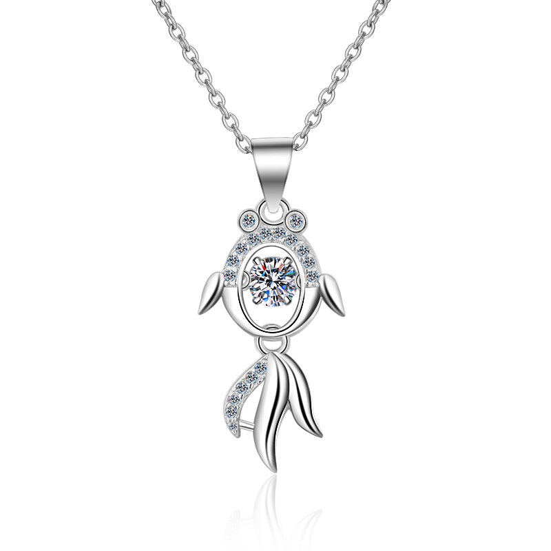 925 Sterling Silver Koi Fish Pendant Necklace - 0.3CT Moissanite "Abundance Year After Year" Collarbone Chain