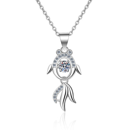 925 Sterling Silver Koi Fish Pendant Necklace - 0.3CT Moissanite "Abundance Year After Year" Collarbone Chain