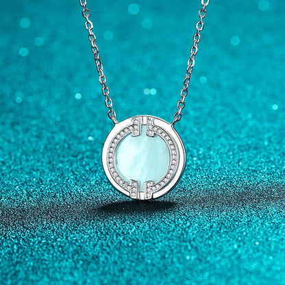 Multi-layer Geometric Shell Pendant Necklace for Women - 925 Silver with Moissanite & Mother of Pearl