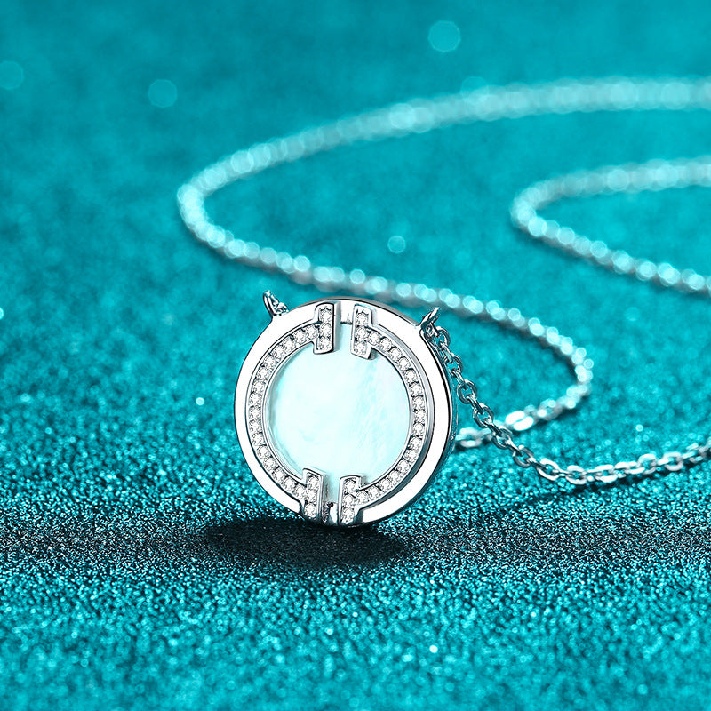 Multi-layer Geometric Shell Pendant Necklace for Women - 925 Silver with Moissanite & Mother of Pearl