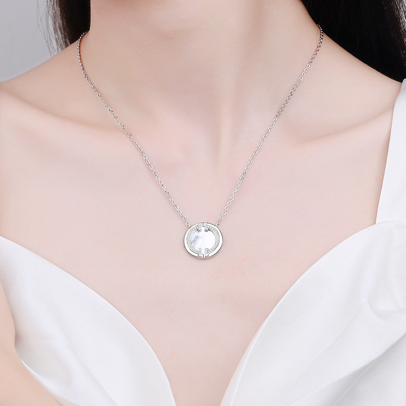 Multi-layer Geometric Shell Pendant Necklace for Women - 925 Silver with Moissanite & Mother of Pearl
