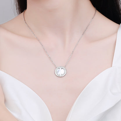 Multi-layer Geometric Shell Pendant Necklace for Women - 925 Silver with Moissanite & Mother of Pearl