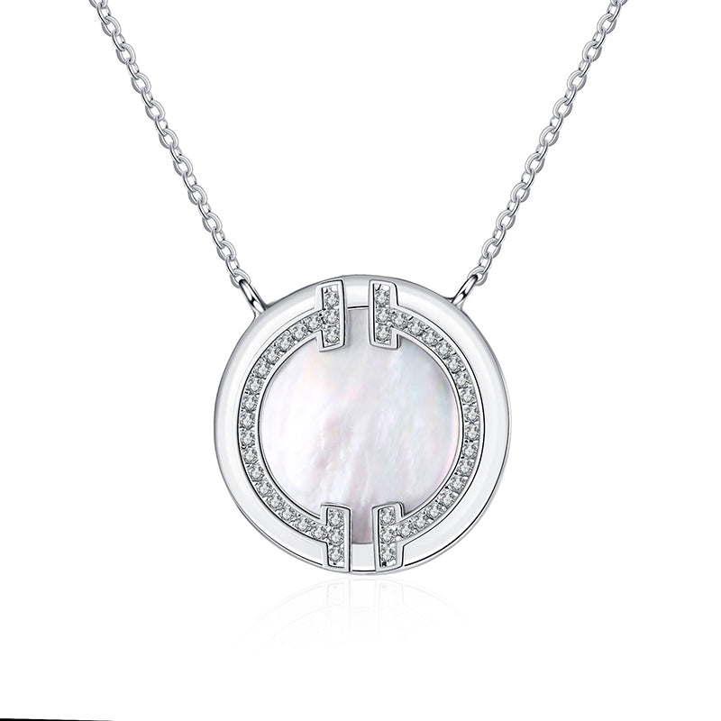 Multi-layer Geometric Shell Pendant Necklace for Women - 925 Silver with Moissanite & Mother of Pearl