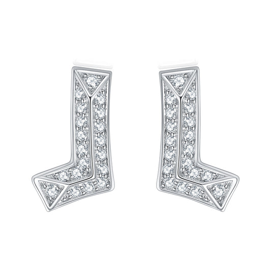 925 Sterling Silver L Letter Earrings for Women Minimalist Zircon Initial Studs White Gold Plated