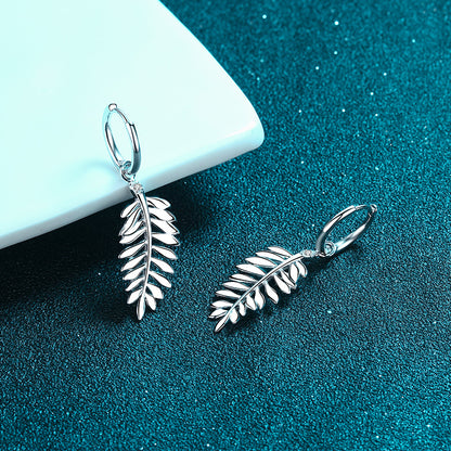 925 Sterling Silver Leaf Moissanite Huggie Hoop Earrings - Tribal Inspired Minimalist Jewelry