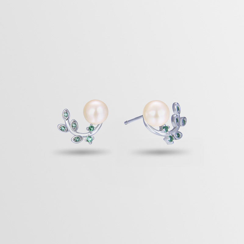 925 Sterling Silver Leaf Pearl Stud Earrings - Korean Style Shell Pearl Earrings with Plastic Backs
