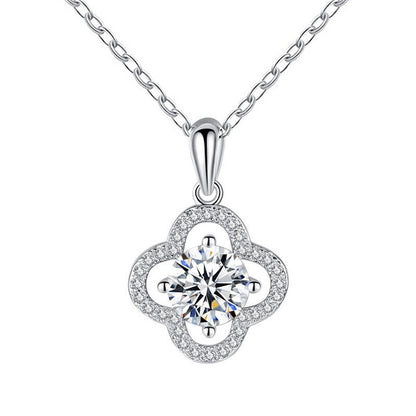 925 Sterling Silver Leaf Pendant Multi-Layer Necklace with 1ct or 2ct Moissanite Cross Chain Women's Floral Jewelry