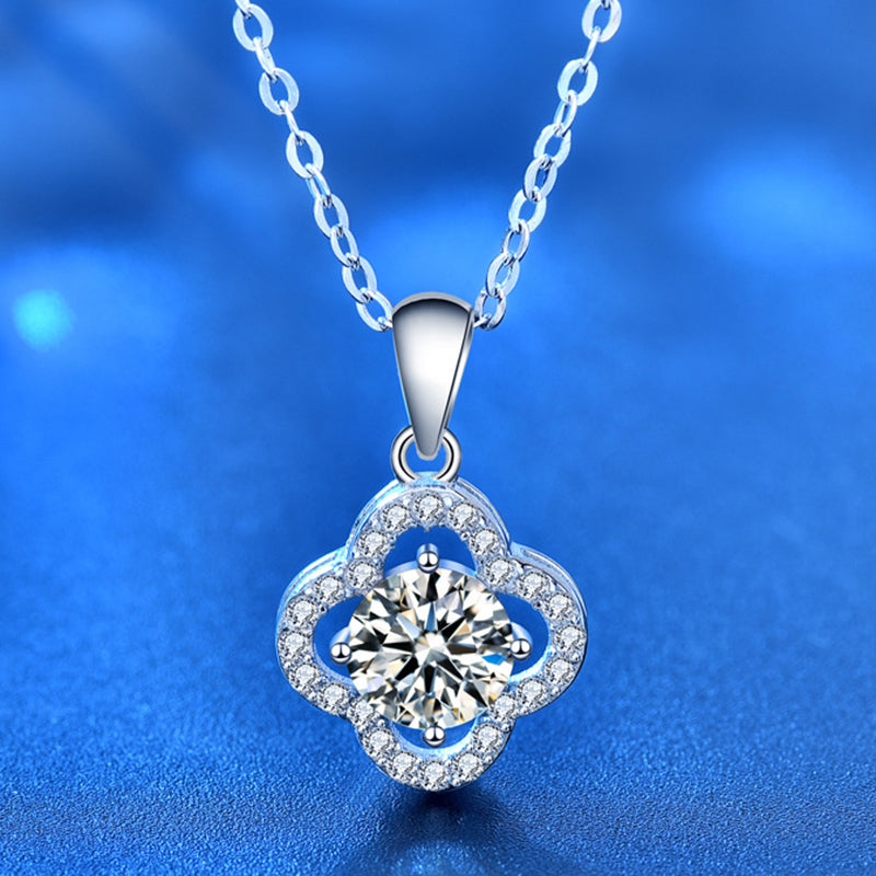 925 Sterling Silver Leaf Pendant Multi-Layer Necklace with 1ct or 2ct Moissanite Cross Chain Women's Floral Jewelry