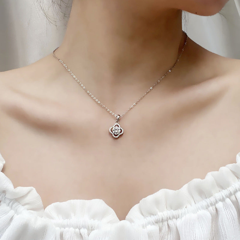 925 Sterling Silver Leaf Pendant Multi-Layer Necklace with 1ct or 2ct Moissanite Cross Chain Women's Floral Jewelry