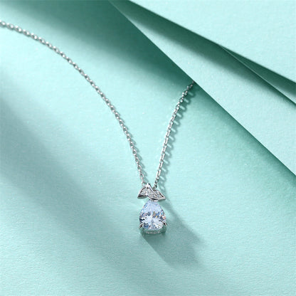 925 Sterling Silver Leaf Pendant Necklace - Elegant Teardrop Collarbone Chain