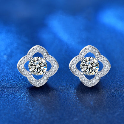 925 Sterling Silver Leaf Stud Earrings with 0.5ct Moissanite White Gold Plated Floral Jewelry for Women