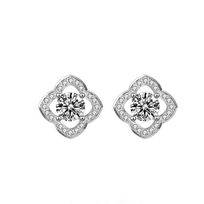 925 Sterling Silver Leaf Stud Earrings with 0.5ct Moissanite White Gold Plated Floral Jewelry for Women
