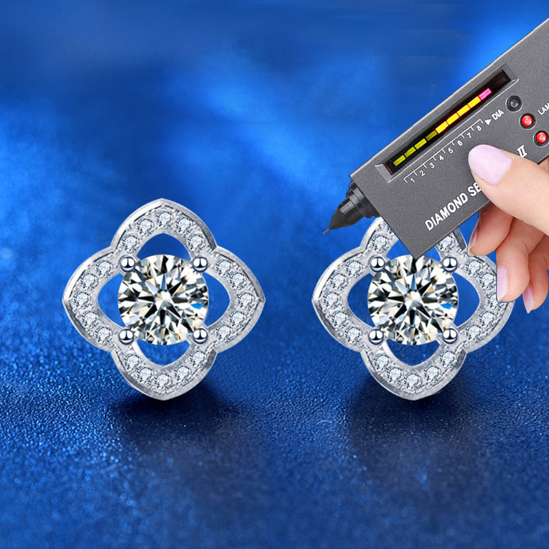 925 Sterling Silver Leaf Stud Earrings with 0.5ct Moissanite White Gold Plated Floral Jewelry for Women