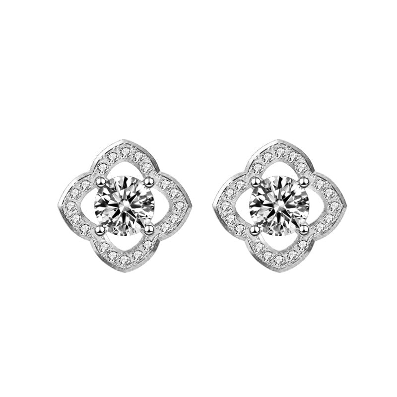 925 Sterling Silver Leaf Stud Earrings with 0.5ct Moissanite White Gold Plated Floral Jewelry for Women