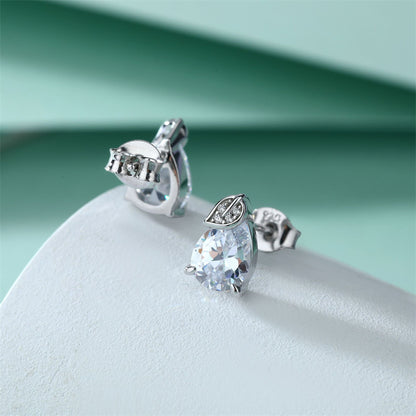 925 Sterling Silver Leaf Teardrop Earrings for Women Elegant Zircon Floral Stud Earrings White Gold Plated