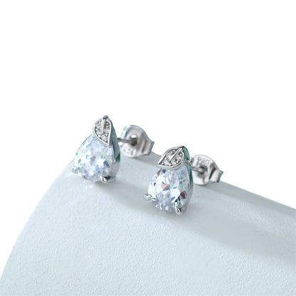 925 Sterling Silver Leaf Teardrop Earrings for Women Elegant Zircon Floral Stud Earrings White Gold Plated