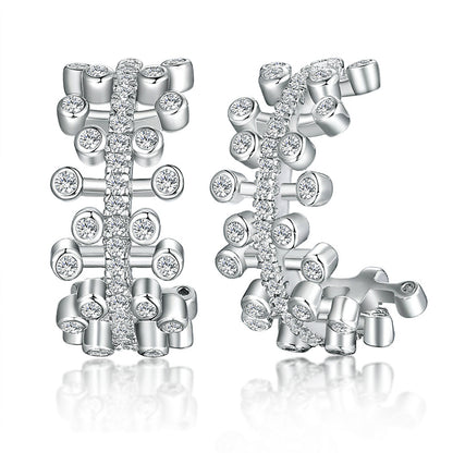 925 Sterling Silver Leaf U-Hoop Earrings – Elegant Zircon Pavé Half-Circle Earrings for Women