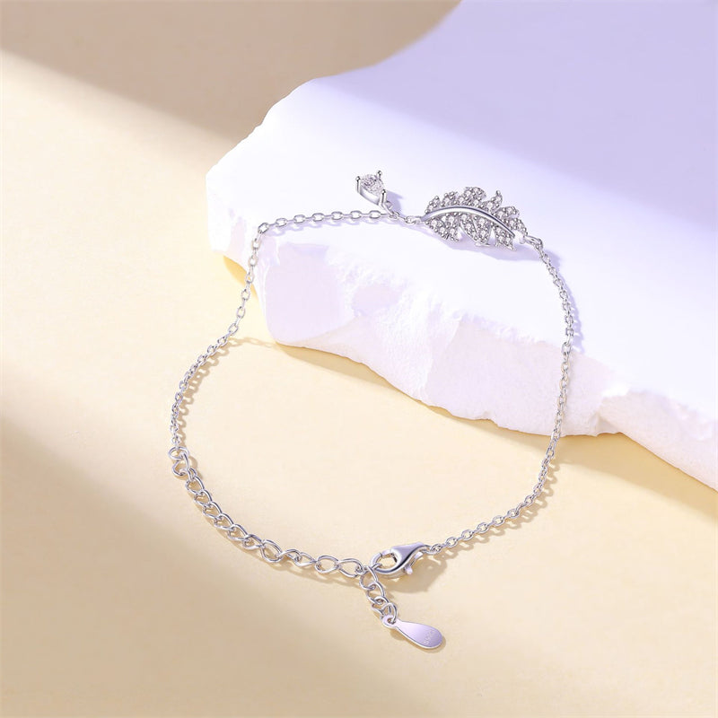 925 Sterling Silver Leaf & Teardrop Bracelet - Nature-Inspired Elegant Jewelry