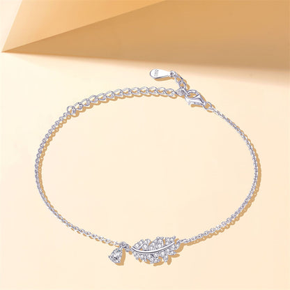 925 Sterling Silver Leaf & Teardrop Bracelet - Nature-Inspired Elegant Jewelry