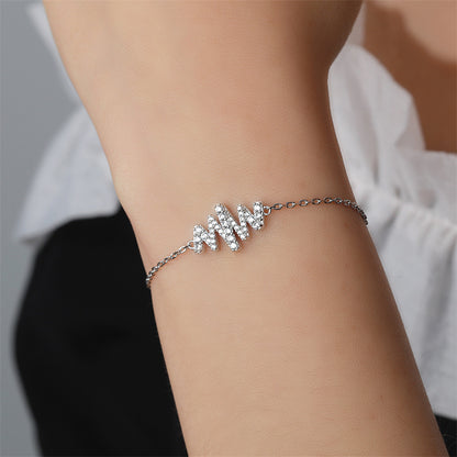 925 Sterling Silver Letter Bracelet - Trendy Wave Design with Zirconia Accents