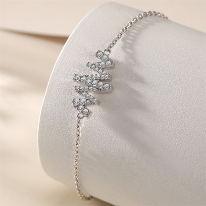925 Sterling Silver Letter Bracelet - Trendy Wave Design with Zirconia Accents