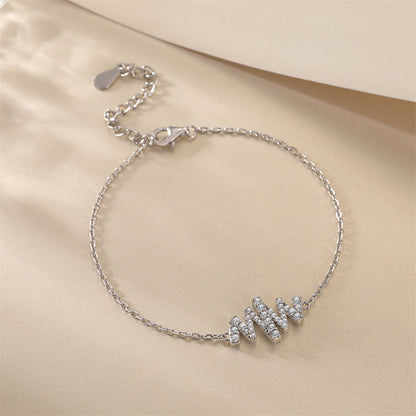 925 Sterling Silver Letter Bracelet - Trendy Wave Design with Zirconia Accents