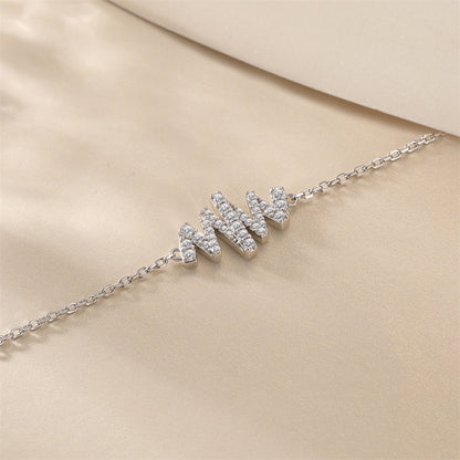 925 Sterling Silver Letter Bracelet - Trendy Wave Design with Zirconia Accents