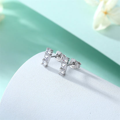 925 Sterling Silver Letter Stud Earrings for Women Elegant Zircon Initial Jewelry White Gold Plated