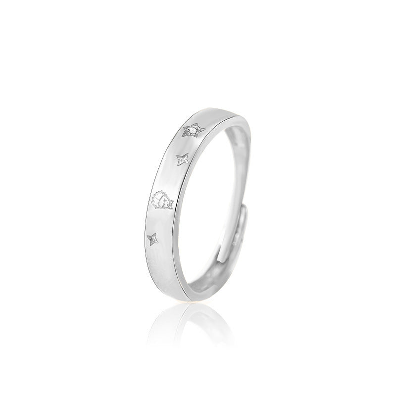 925 Sterling Silver Little Prince & Rose Couple Rings - Adjustable Cartoon-Inspired Matching Bands (Red/Zircon Options