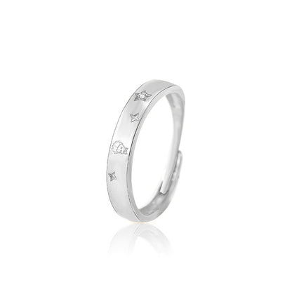 925 Sterling Silver Little Prince & Rose Couple Rings - Adjustable Cartoon-Inspired Matching Bands (Red/Zircon Options