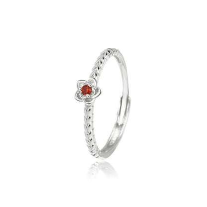 925 Sterling Silver Little Prince & Rose Couple Rings - Adjustable Cartoon-Inspired Matching Bands (Red/Zircon Options