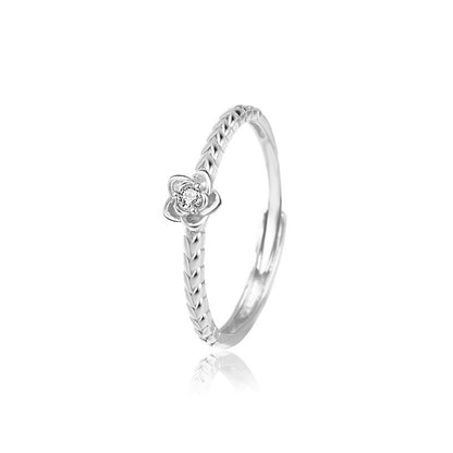 925 Sterling Silver Little Prince & Rose Couple Rings - Adjustable Cartoon-Inspired Matching Bands (Red/Zircon Options