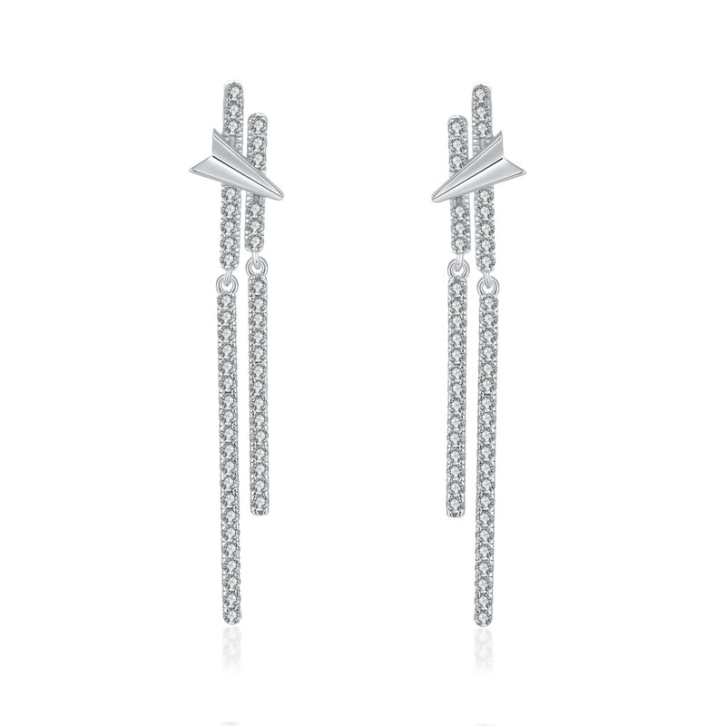 925 Sterling Silver Long Tassel Earrings for Women Elegant Dangle Earrings with Zircon Accents White Gold Plated