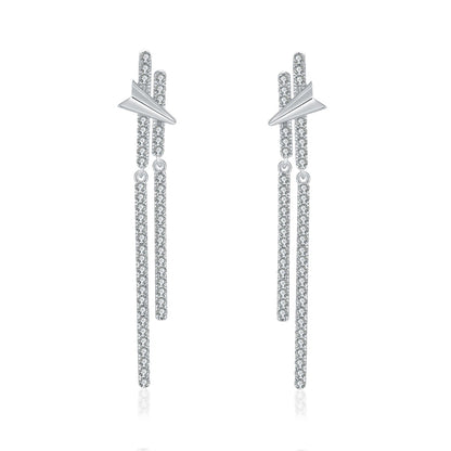 925 Sterling Silver Long Tassel Earrings for Women Elegant Dangle Earrings with Zircon Accents White Gold Plated