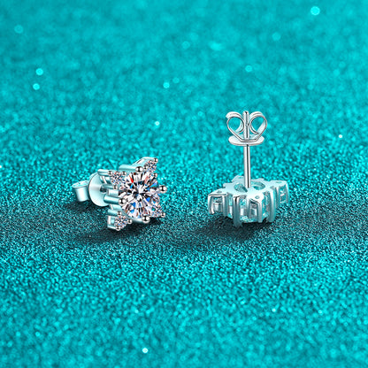 925 Sterling Silver Lucky Clover Moissanite Stud Earrings - PT950 Gold Plated 0.5ct/1ct per Earring