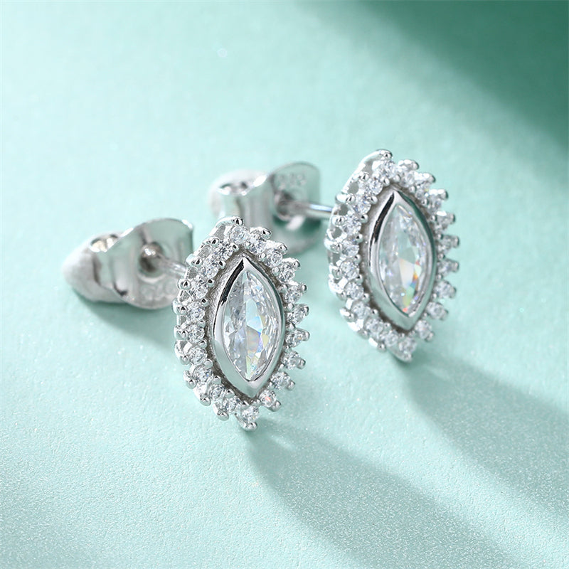 925 Sterling Silver Marquise Sunflower Stud Earrings – Vintage Crown Design with Geometric Edge