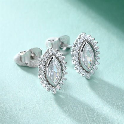 925 Sterling Silver Marquise Sunflower Stud Earrings – Vintage Crown Design with Geometric Edge