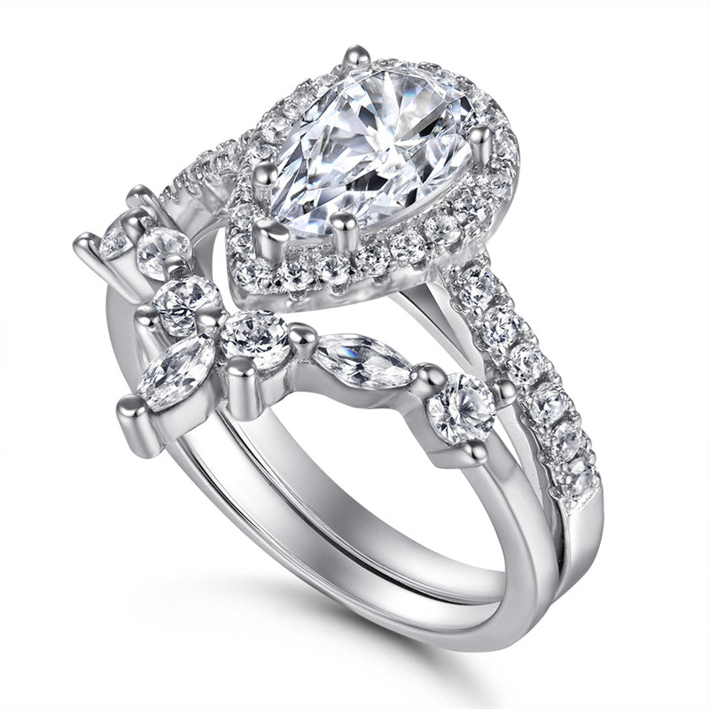 925 Sterling Silver Marquise & Teardrop Stackable Ring Set – Elegant Zircon Wedding Jewelry