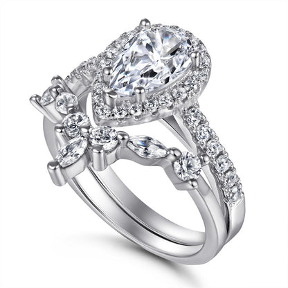 925 Sterling Silver Marquise & Teardrop Stackable Ring Set – Elegant Zircon Wedding Jewelry