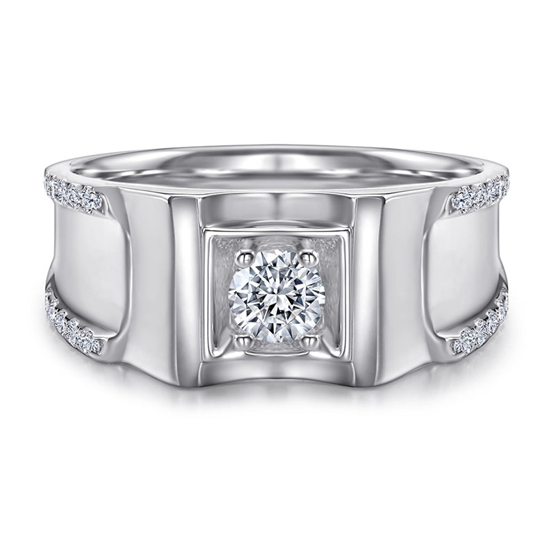925 Sterling Silver Men's Statement Ring - Premium Geometric Design with Zircon Accents