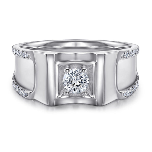 925 Sterling Silver Men's Statement Ring - Premium Geometric Design with Zircon Accents