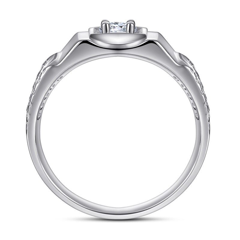 925 Sterling Silver Men's Statement Ring - Premium Geometric Design with Zircon Accents