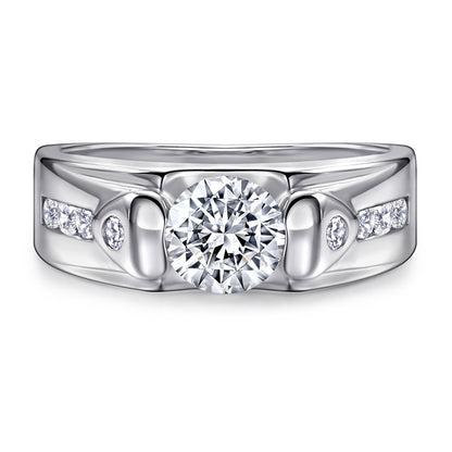 925 Sterling Silver Men's Statement Ring - Premium Geometric Zircon Band